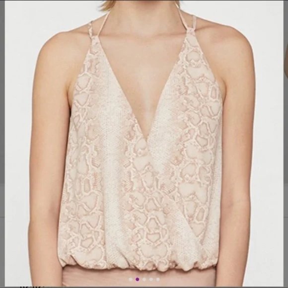 BCBGMaxAzria Snakeskin Print Blush Faux Wrap Sleeveless Bodysuit Top - Picture 2 of 14